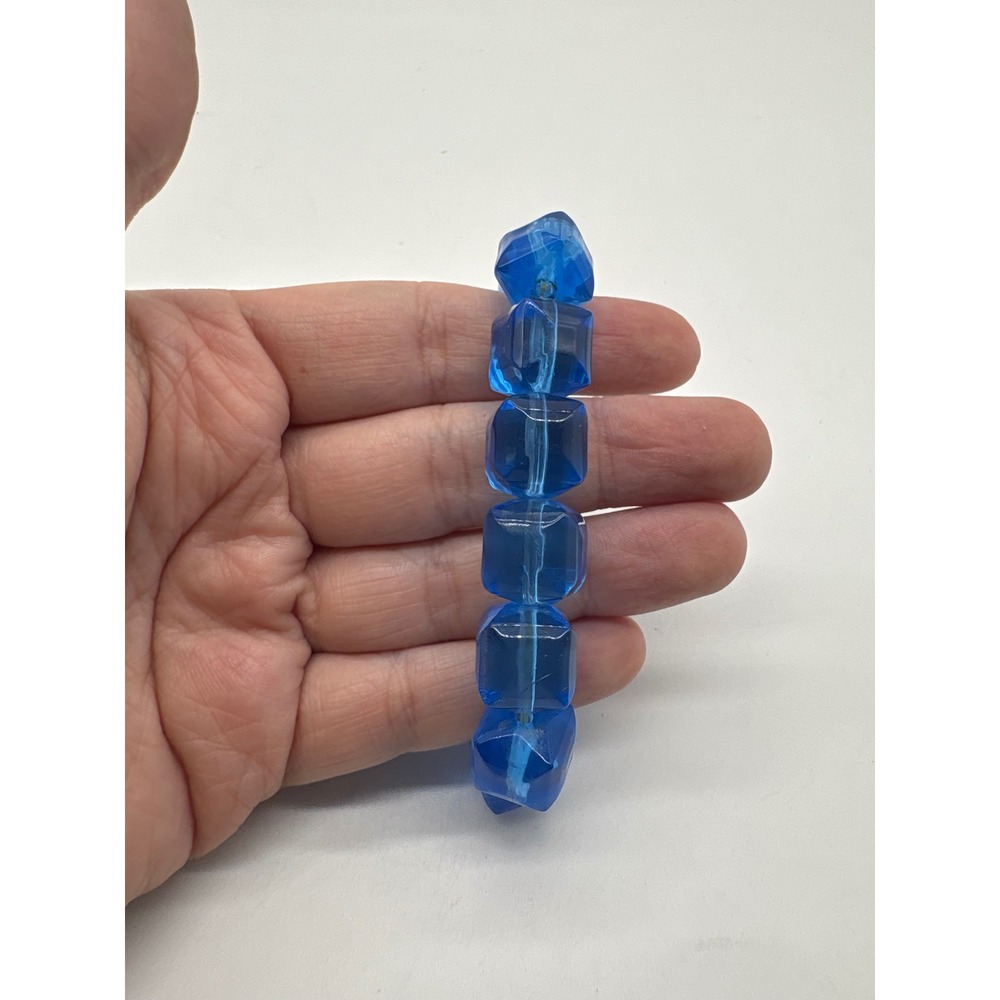 Cobalt Blue Chunky Resin‎ Stretch Bracelet Translucent Geometric Cube Beads
